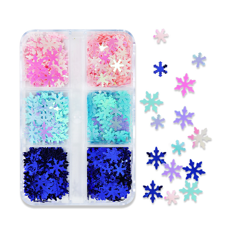 6 tinkleliai Blue Snowflake Nail Art Sequin Mermaid Snow Flakes Pasidaryk pats žiemos manikiūro dizainas Kalėdų nagų dailės dekoravimo priedai