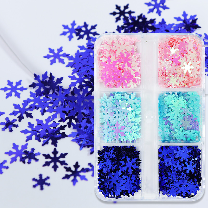 6 tinkleliai Blue Snowflake Nail Art Sequin Mermaid Snow Flakes Pasidaryk pats žiemos manikiūro dizainas Kalėdų nagų dailės dekoravimo priedai