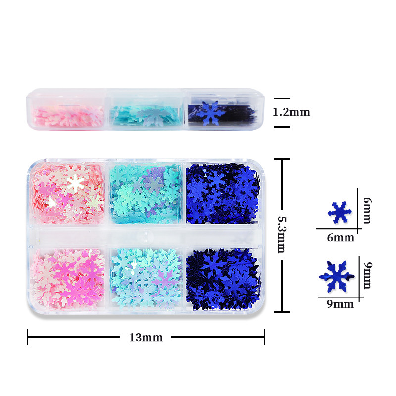 6 tinkleliai Blue Snowflake Nail Art Sequin Mermaid Snow Flakes Pasidaryk pats žiemos manikiūro dizainas Kalėdų nagų dailės dekoravimo priedai