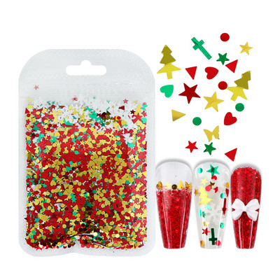 10g Μικτό Χριστουγεννιάτικο Nail Art Glitter Sequins Διακόσμηση Λευκό Snowflake Star Xmas Tree Shape Flakes DIY χειμωνιάτικα αξεσουάρ νυχιών
