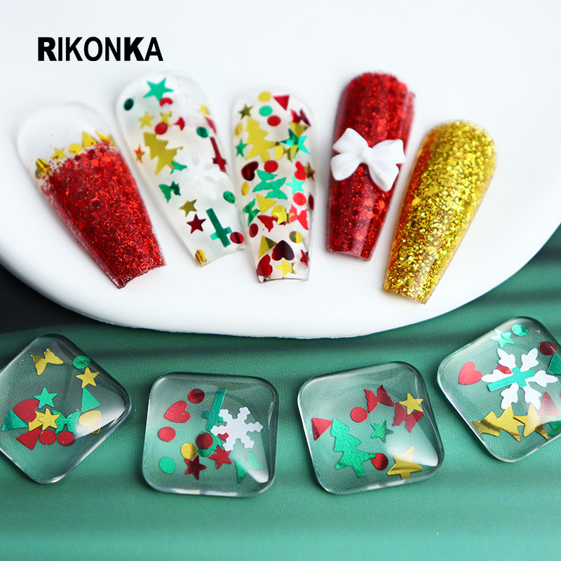 10g Μικτό Χριστουγεννιάτικο Nail Art Glitter Sequins Διακόσμηση Λευκό Snowflake Star Xmas Tree Shape Flakes DIY χειμωνιάτικα αξεσουάρ νυχιών