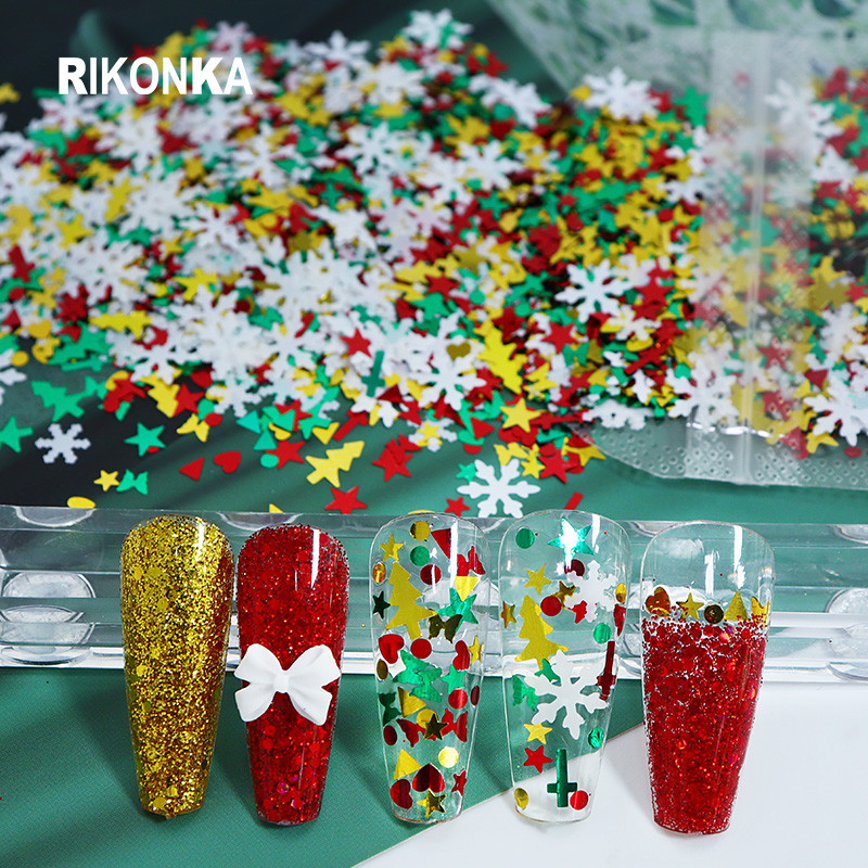 10g Μικτό Χριστουγεννιάτικο Nail Art Glitter Sequins Διακόσμηση Λευκό Snowflake Star Xmas Tree Shape Flakes DIY χειμωνιάτικα αξεσουάρ νυχιών