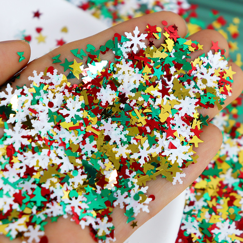 10g Μικτό Χριστουγεννιάτικο Nail Art Glitter Sequins Διακόσμηση Λευκό Snowflake Star Xmas Tree Shape Flakes DIY χειμωνιάτικα αξεσουάρ νυχιών