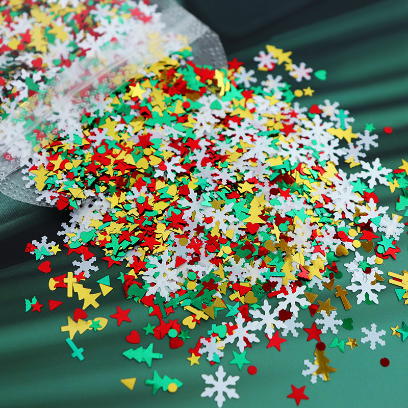 10g Μικτό Χριστουγεννιάτικο Nail Art Glitter Sequins Διακόσμηση Λευκό Snowflake Star Xmas Tree Shape Flakes DIY χειμωνιάτικα αξεσουάρ νυχιών