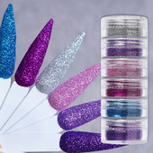 6Pc 0,1mm Nails Fine Glitter Sequins Sugar Powder Colorful Chrome Pigment Dust for UV Nail Polish Accessories Manicure
