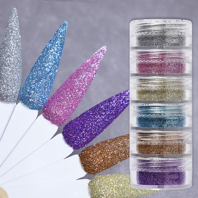 6Pc 0,1mm Nails Fine Glitter Sequins Sugar Powder Colorful Chrome Pigment Dust for UV Nail Polish Accessories Manicure