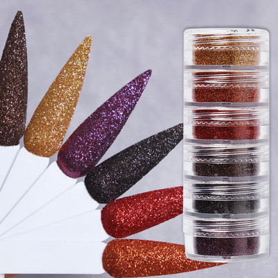 6Pc 0,1mm Nails Fine Glitter Sequins Sugar Powder Colorful Chrome Pigment Dust for UV Nail Polish Accessories Manicure