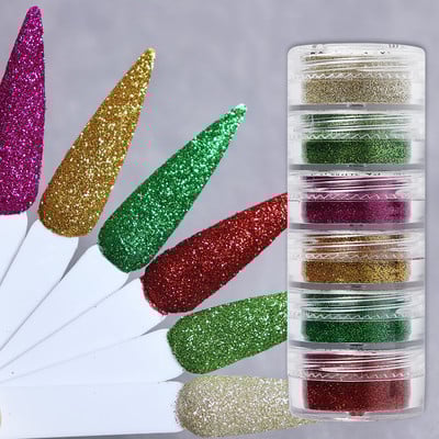 6Pc 0,1mm Nails Fine Glitter Sequins Sugar Powder Colorful Chrome Pigment Dust for UV Nail Polish Accessories Manicure
