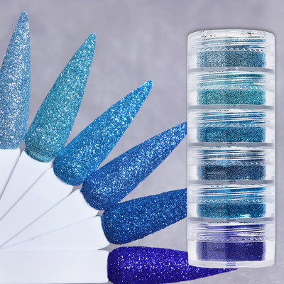 6Pc 0,1mm Nails Fine Glitter Sequins Sugar Powder Colorful Chrome Pigment Dust for UV Nail Polish Accessories Manicure