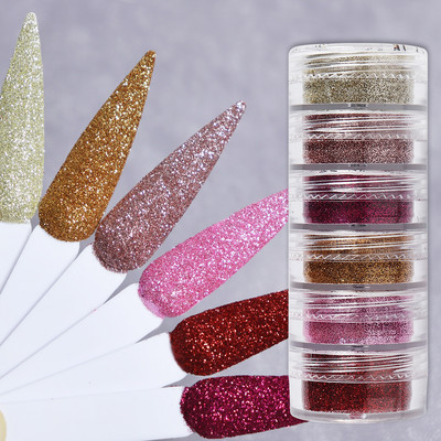 6Pc 0,1mm Nails Fine Glitter Sequins Sugar Powder Colorful Chrome Pigment Dust for UV Nail Polish Accessories Manicure