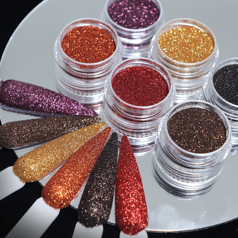 6Pc 0,1mm Nails Fine Glitter Sequins Sugar Powder Colorful Chrome Pigment Dust for UV Nail Polish Accessories Manicure