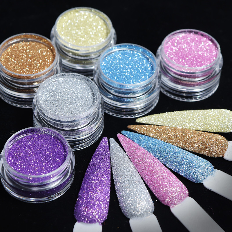 6Pc 0,1mm Nails Fine Glitter Sequins Sugar Powder Colorful Chrome Pigment Dust for UV Nail Polish Accessories Manicure