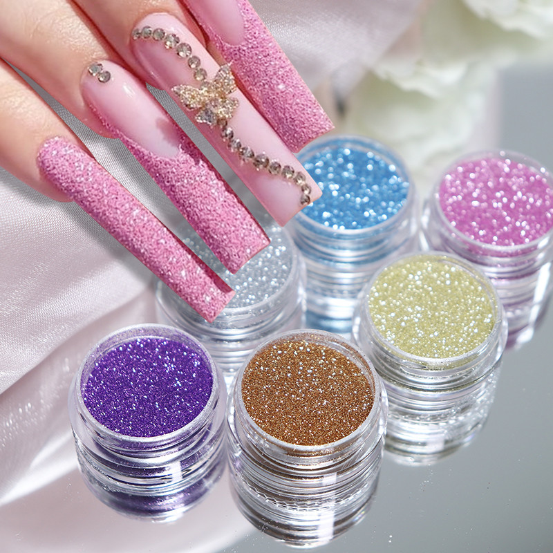 6Pc 0,1mm Nails Fine Glitter Sequins Sugar Powder Colorful Chrome Pigment Dust for UV Nail Polish Accessories Manicure