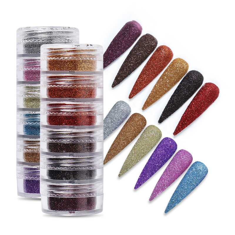 6Pc 0,1mm Nails Fine Glitter Sequins Sugar Powder Colorful Chrome Pigment Dust for UV Nail Polish Accessories Manicure