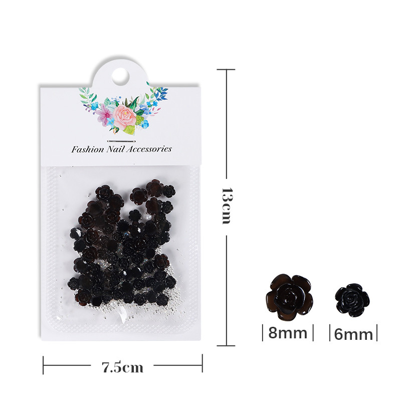50 τμχ Μαύρη Camellia Nail Art Charms Τρισδιάστατη ρητίνη τριαντάφυλλο λουλούδι στρας μεταλλικό μαργαριτάρι Ιαπωνικό-κορεατικό αξεσουάρ διακόσμησης νυχιών