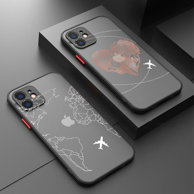 Planes World Map Travel Line Face Case за iPhone 14 13 12 11 Pro Max Mini XR XS X 7 8 Plus SE 2020 Удароустойчив мек капак за броня