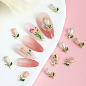 5 τμχ Ροζ Λευκή Τουλίπα Νύχια Γούρια Διακόσμηση Τρισδιάστατο κράμα Λουλούδι Πολυτελές ανταλλακτικό DIY Αξεσουάρ προμήθειες νυχιών ιαπωνικής-κορεατικής Kawaii