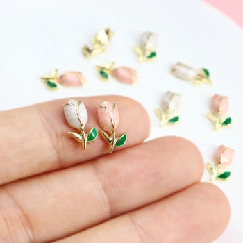 5Pcs Pink White Tulip Nails Charms Decoration 3D Alloy Flower Luxury Part Направи си сам Японско-Корейски Kawaii Консумативи за нокти Аксесоари