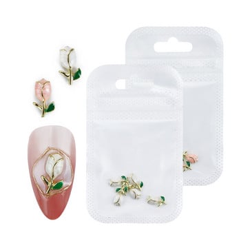 5 τμχ Ροζ Λευκή Τουλίπα Νύχια Γούρια Διακόσμηση Τρισδιάστατο κράμα Λουλούδι Πολυτελές ανταλλακτικό DIY Αξεσουάρ προμήθειες νυχιών ιαπωνικής-κορεατικής Kawaii