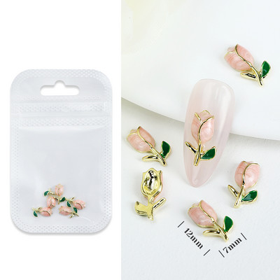 5 τμχ Ροζ Λευκή Τουλίπα Νύχια Γούρια Διακόσμηση Τρισδιάστατο κράμα Λουλούδι Πολυτελές ανταλλακτικό DIY Αξεσουάρ προμήθειες νυχιών ιαπωνικής-κορεατικής Kawaii