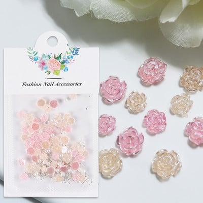 50Gb. White Camellia Nail Art Decoration 3D Sveķu Rozes Ziedu Rhinestones Metāla pērle Japāņu-Korejas naglu piederumi Aksesuāri