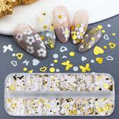 12 tinklelių balti drugeliai nagų blizgučiai mišrūs auksiniai apvalūs meilės formos dribsniai "pasidaryk pats" Kawaii nagų dailės dekoravimo priedai