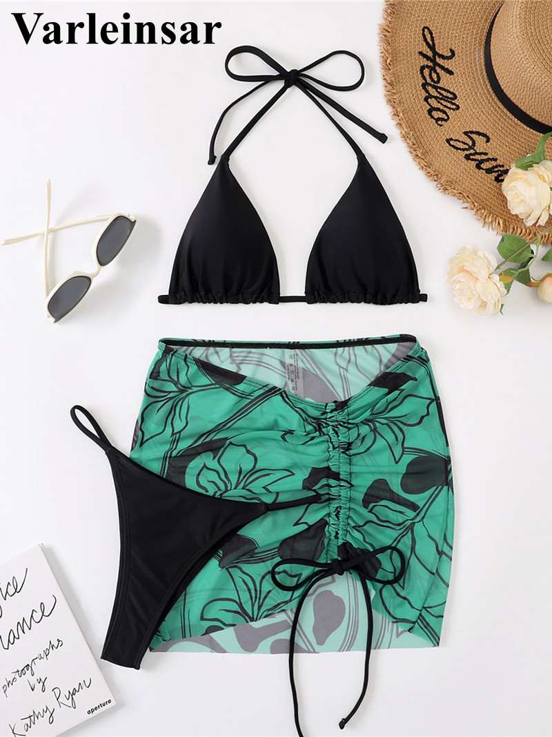 Seksualus apynasris su margintu sijonu Bikinis Moteriškas maudymosi kostiumėlis Moteriški maudymosi kostiumėliai Trijų dalių bikinio rinkinys Maudymosi kostiumėlis Swim Lady V3891