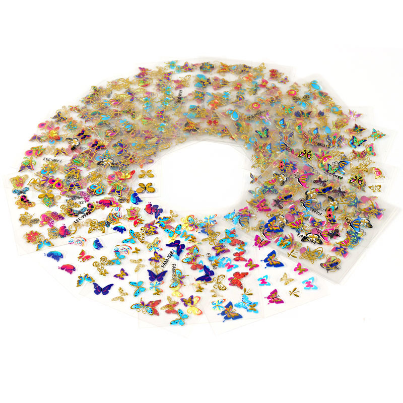 30 listova/set šareni leptir naljepnica za nokte mješovitih oblika manikura ukrasne naljepnice za DIY nail art dizajn klizni dodaci