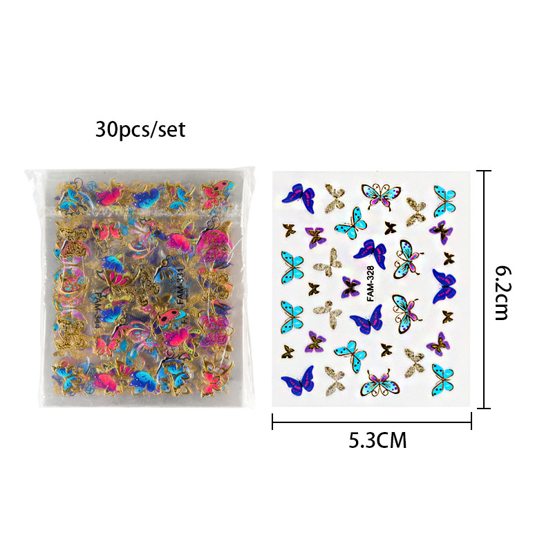 30 listova/set šareni leptir naljepnica za nokte mješovitih oblika manikura ukrasne naljepnice za DIY nail art dizajn klizni dodaci