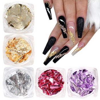 6 ΤΕΜ Imitation Gold Sliver Foil Sequins Flake Set Ακανόνιστο Glitter Χαρτί αλουμινίου για Επιχρύσωση DIY Αξεσουάρ ντεκόρ νυχιών