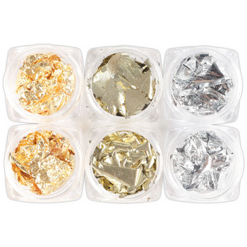 6 ΤΕΜ Imitation Gold Sliver Foil Sequins Flake Set Ακανόνιστο Glitter Χαρτί αλουμινίου για Επιχρύσωση DIY Αξεσουάρ ντεκόρ νυχιών