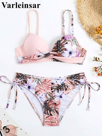 S- XL Sexy Flower Floral Bra Bikini Γυναικείο μαγιό Γυναικεία μαγιό Σετ μπικίνι δύο τεμαχίων With Cup Bather Swim Swim V4313