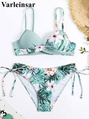 S- XL Sexy Flower Floral Bra Bikini Γυναικείο μαγιό Γυναικεία μαγιό Σετ μπικίνι δύο τεμαχίων With Cup Bather Swim Swim V4313