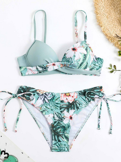 S- XL Sexy Flore Sutien Floral Bikini Costum de baie Femei Costum de baie Set de bikini din două piese Cu Cupă Costum de baie pentru baie V4313