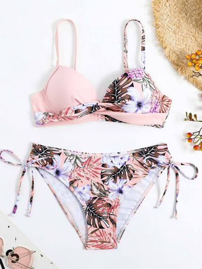S- XL Sexy Flore Sutien Floral Bikini Costum de baie Femei Costum de baie Set de bikini din două piese Cu Cupă Costum de baie pentru baie V4313