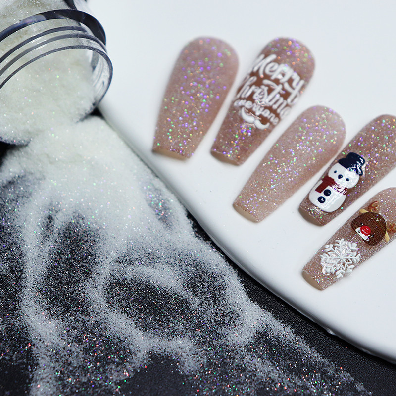 1 kutija Sjajni šećer u prahu za Božić Snowflake Design Puder za umakanje Bijeli crni bomboni Efekt premaza Pigment Prašina Pribor za nokte