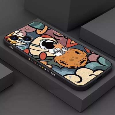 Cartoon Astronaut kvadratinis silikoninis dėklas, skirtas iPhone 11 12 13 14 Pro Max Mini XR X XS 7 8 Plus SE 2020 smūgiams atsparus buferio galinis dangtelis