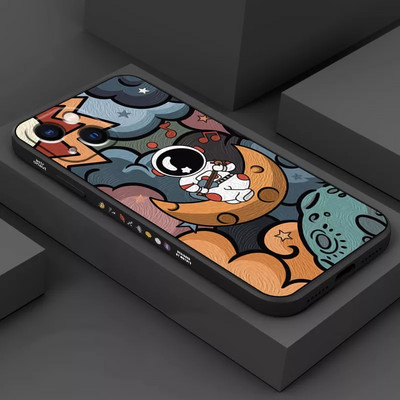 Cartoon Astronaut kvadratinis silikoninis dėklas, skirtas iPhone 11 12 13 14 Pro Max Mini XR X XS 7 8 Plus SE 2020 smūgiams atsparus buferio galinis dangtelis