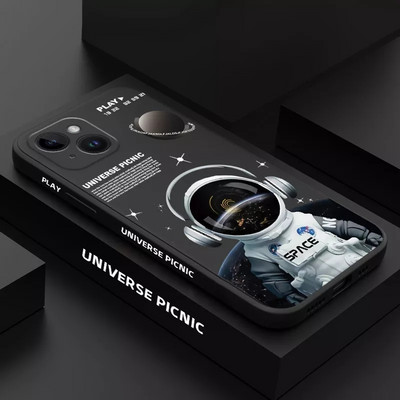 Cartoon Astronaut kvadratinis silikoninis dėklas, skirtas iPhone 11 12 13 14 Pro Max Mini XR X XS 7 8 Plus SE 2020 smūgiams atsparus buferio galinis dangtelis