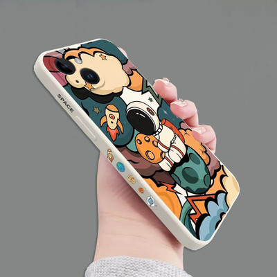 Cartoon Astronaut kvadratinis silikoninis dėklas, skirtas iPhone 11 12 13 14 Pro Max Mini XR X XS 7 8 Plus SE 2020 smūgiams atsparus buferio galinis dangtelis