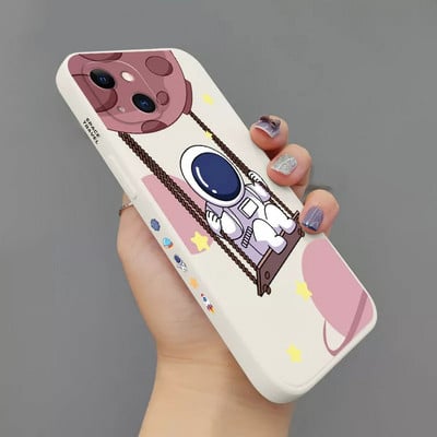 Cartoon Astronaut kvadratinis silikoninis dėklas, skirtas iPhone 11 12 13 14 Pro Max Mini XR X XS 7 8 Plus SE 2020 smūgiams atsparus buferio galinis dangtelis