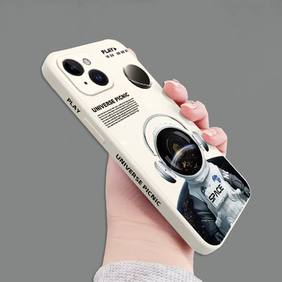 Cartoon Astronaut kvadratinis silikoninis dėklas, skirtas iPhone 11 12 13 14 Pro Max Mini XR X XS 7 8 Plus SE 2020 smūgiams atsparus buferio galinis dangtelis