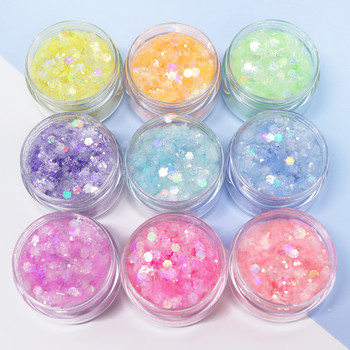 Iridescent Nail Glitter Powder Mixed Hexagonal Flake Sequin Pigments 2021 Nail Art Fashion Design Translucent Dust