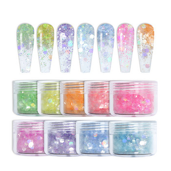 Iridescent Nail Glitter Powder Mixed Hexagonal Flake Sequin Pigments 2021 Nail Art Fashion Design Translucent Dust