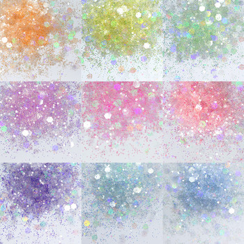 Iridescent Nail Glitter Powder Mixed Hexagonal Flake Sequin Pigments 2021 Nail Art Fashion Design Translucent Dust