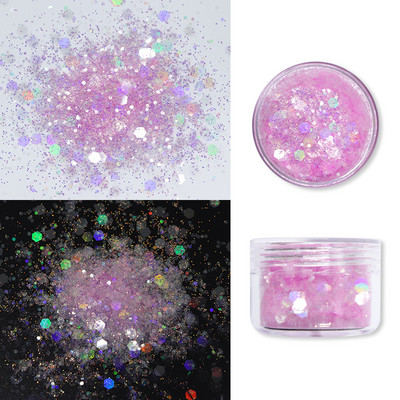 Vaivorykštės nagų blizgesio pudra, mišri šešiakampė dribsnių blizgučių pigmentai 2021 m. nagų dailės mados dizainas permatomos dulkės