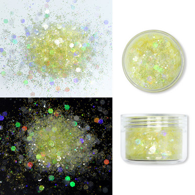 Vaivorykštės nagų blizgesio pudra, mišri šešiakampė dribsnių blizgučių pigmentai 2021 m. nagų dailės mados dizainas permatomos dulkės
