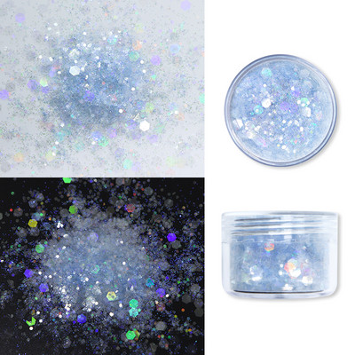 Vaivorykštės nagų blizgesio pudra, mišri šešiakampė dribsnių blizgučių pigmentai 2021 m. nagų dailės mados dizainas permatomos dulkės