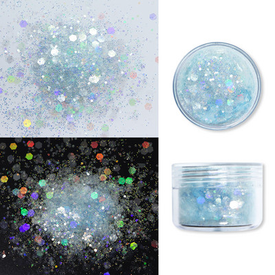 Vaivorykštės nagų blizgesio pudra, mišri šešiakampė dribsnių blizgučių pigmentai 2021 m. nagų dailės mados dizainas permatomos dulkės
