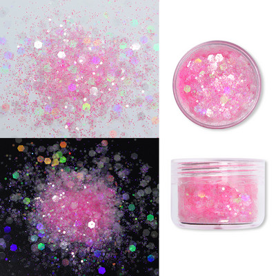 Vaivorykštės nagų blizgesio pudra, mišri šešiakampė dribsnių blizgučių pigmentai 2021 m. nagų dailės mados dizainas permatomos dulkės